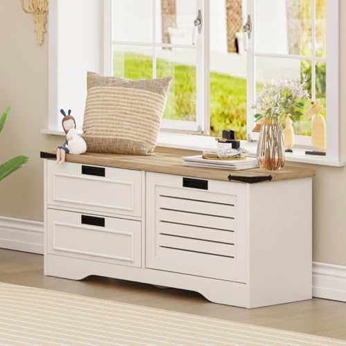 FATORRI Shoe Storage Bench, Entryway Bench with Flip Drawer, Wooden Entry Way...