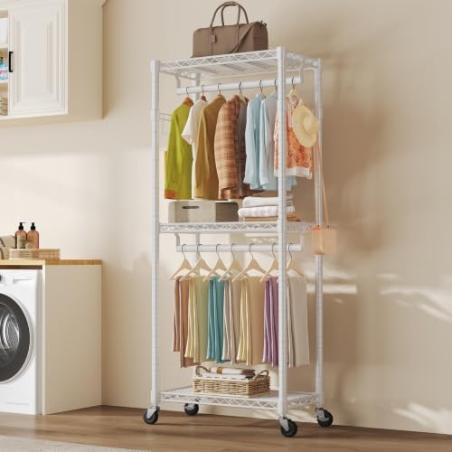OLIXIS Clothes Rack Heavy Duty Adjustable Garment Clothing Rack with Wheels, ...