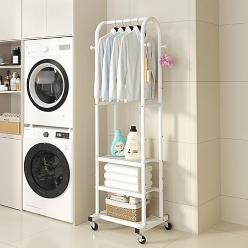 Dttwacoyh Clothing Rack with Wheels,Narrow Metal Garment Rack,White