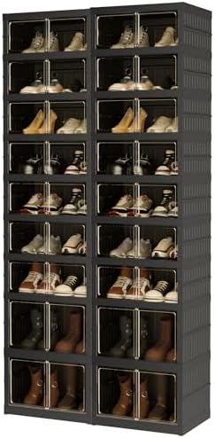 Foldable Shoe Organizer Storage Box Set of 2, Portable Extra Large Folding Sh...