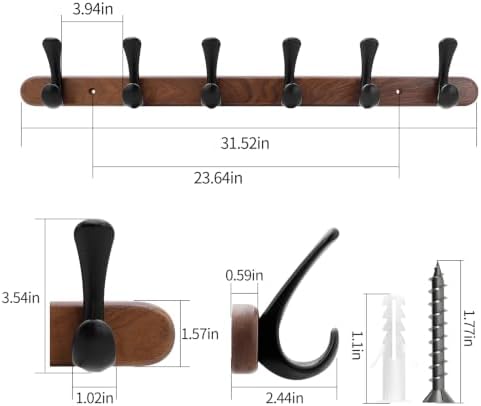 Walnut wall-Mounted Coat Rack 15.76" Spacing