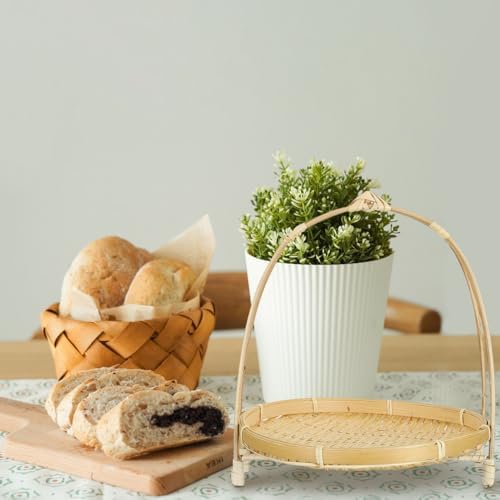 PRETYZOOM 3pcs Bamboo Food Serving Tray with Handle: 7.5 x 7.5 x 8.6 Inch Sha...