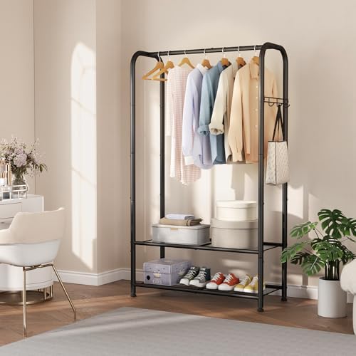 SINGAYE Wardrobe Standing Closet Clothing Rack With Shelf Hanging Clothes