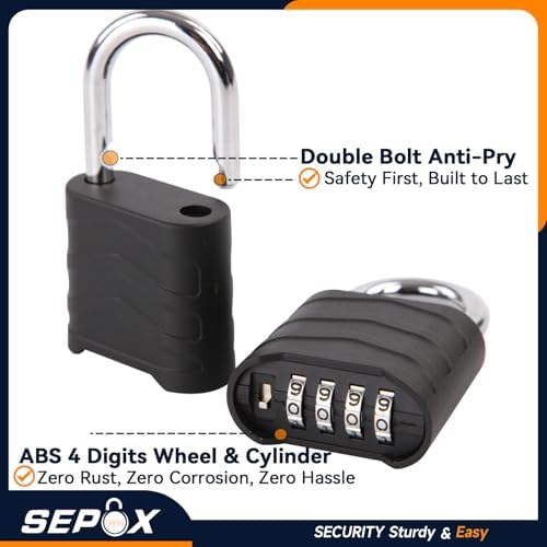 SEPOX® Large Padlock Combination Lock 2.2", 4 Big Digit Resettable, 4 Pcs