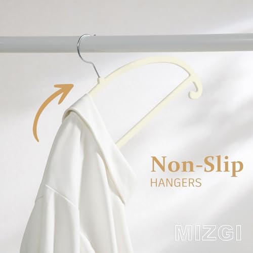 MIZGI 50 Pack Ivory Velvet Hangers - No Shoulder Bumps, Heavy Duty Non-Slip C...
