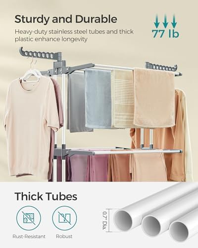 SONGMICS 4-Tier Clothes Drying Rack, Foldable, Rolling, 66.6-Inch Tall