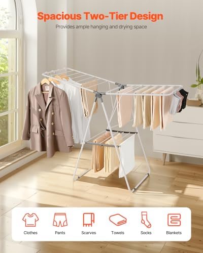 VEVOR Clothes Drying Rack, 2-Tier Foldable Laundry Dryer Rack with Sock Clips...