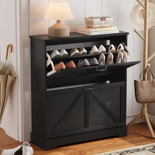 Semiocthome Farmhouse Shoe Storage Cabinet with 2 Flip Drawers, 31.5"(W)...