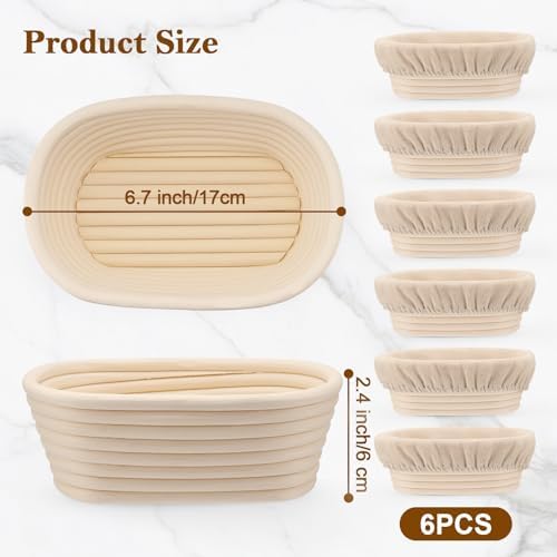 6.5 Inch Banneton Bread Proofing Basket Oval Mini Banneton Basket Set of 6, S...