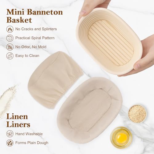 6.5 Inch Banneton Bread Proofing Basket Oval Mini Banneton Basket Set of 6, S...