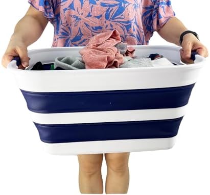 SAMMART Collapsible Plastic Laundry Basket with Handle/Foldable Pop Up Storag...