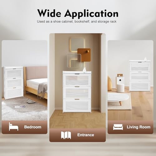 3 Tier Shoe Cabinet with Flip Drawers,Narrow Slim Shoe Storage Cabinet,Floor ...