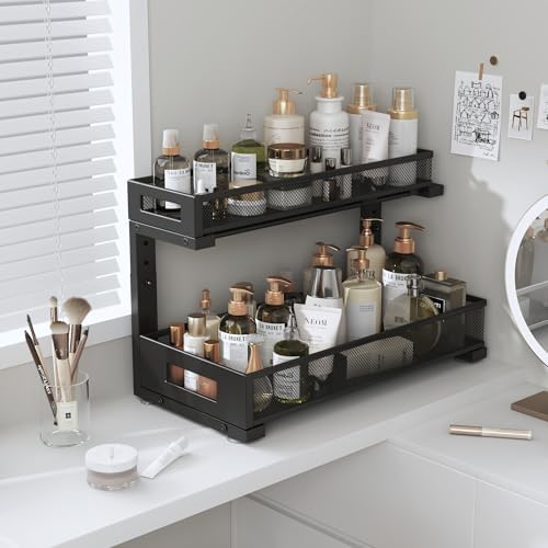 2 Pack 17IN Depth Under Sink Storage Organizer, Large 2-Tier Elegant Mesh Pul...