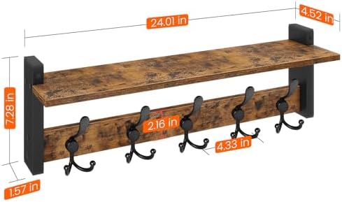 Homode Wall Mount Coat Rack with Shelf and 5 Tri Hooks