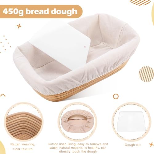 Nuogo 4 Pcs Rectangle Banneton Proofing Basket Set 10 Inch with Liner