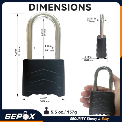 SEPOX® Large Padlock Combination Lock 2.2", Long Shackle, 4 Big Digit, 4Pcs