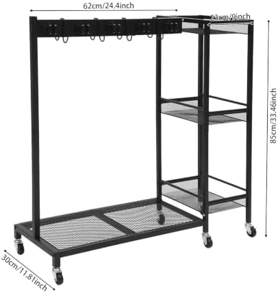 Broom Holder with Cleaning Supplies Organizer, Freestanding, Black