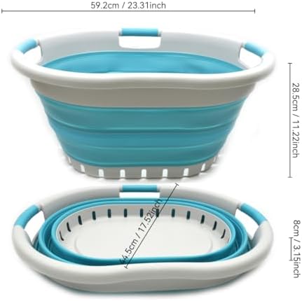 SAMMART 36L Set of 2 Collapsible 3 Handled Plastic Laundry Basket-Foldable Po...