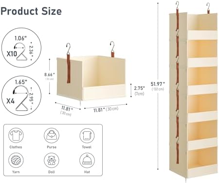 DIMJ Hanging Closet Organizer - 6-Tier Modular Hanging Shelves with Zippers H...