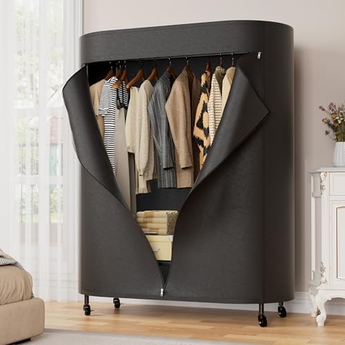 BACEKOLL Clothes Rack with Cover Heavy Duty Rolling Portable Closet 380LBS