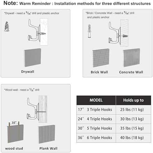 SKOLOO 12 Hooks Wall Mounted Coat Rack, 24 Inch Modern Coat Hanger for Entryw...