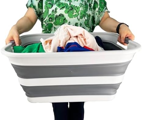 SMMART Collapsible Plastic Laundry Basket with Handle/Foldable Pop Up Storage...