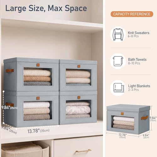 DIMJ Storage Bins with Lids - 6 Pack Front Opening Stackable Fabric Storage B...