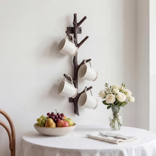 12" Cast Iron Tree Branch Vertical Coat Hat Rack Wall Mount Heavy Duty D...