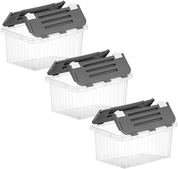 Superio Clear Storage Boxes with Attached Lids, Plastic Container Bins with H...