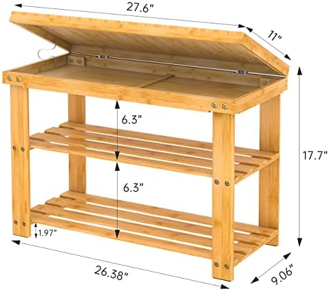 Zhuoyue Bamboo Shoe Rack Wood Bench with Storage Shelf for Entryway Small Spa...
