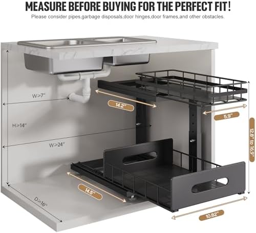 Under Sink Organizer Upgrade To Professional Rails,2-Tier Dual Pull Out Cabin...