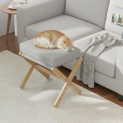 BAMBOOHOMIE Foldable Foot Stool Ottoman, Modern Foot Rest with Bamboo X Legs ...