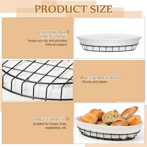 6 Pack Oval Metal Wire Baskets with Liner Cloth for Table Serving 9.5 x 6.2 x...