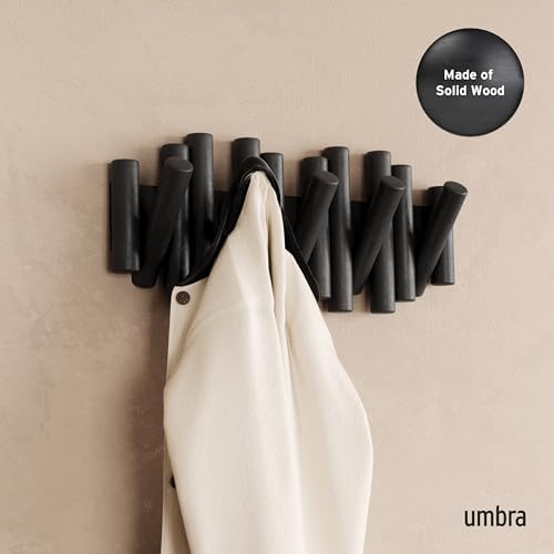 Umbra Picket Coat Rack, Wall Mount 5 Flip-Down Coat Hooks, Black