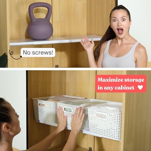 Home in Bold Tension Rod Shelving Expandable Closet Tension Shelf Storage Rac...