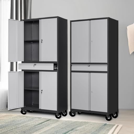 Letaya Metal Garage Storage Cabinet with Wheels,72” Rolling Tool Cabinet with...