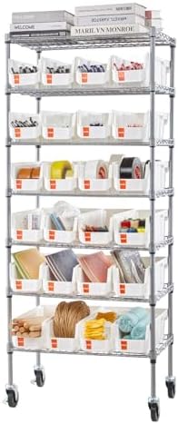 VEVOR 7-Tier Rolling Bin Storage Rack, 24 Small Bins, Bin Rack Storage Steel ...