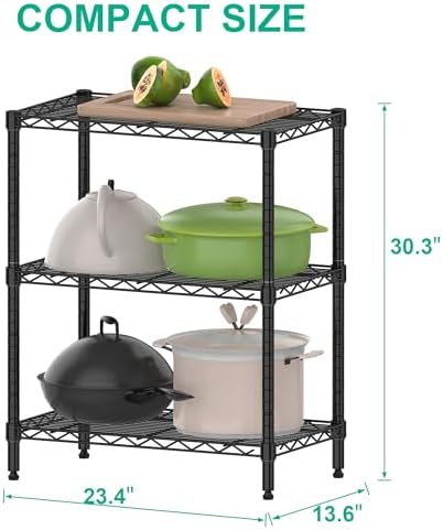 Folews 3-Tier Metal Storage Shelf, Adjustable Wire Shelving Unit, Black