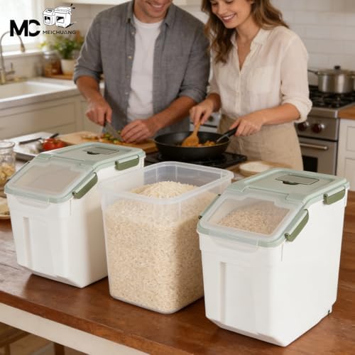 4 Pack Grain Food Storage Container, 20LB Airtight Rice Bin Storage Bucket wi...