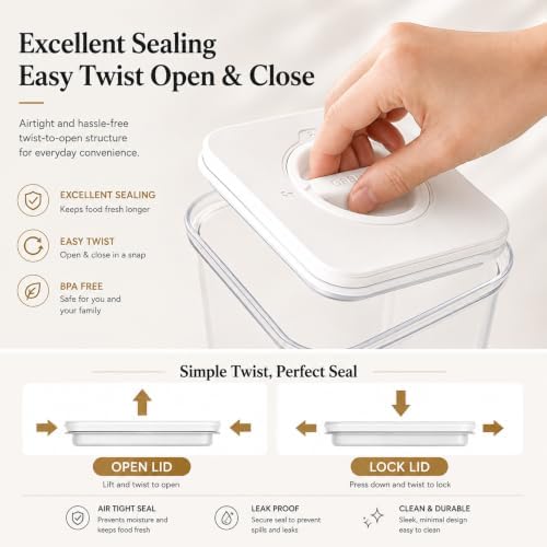 Neoflam Smart Seal Airtight Food Storage Containers Set of 3, 1.75L Pantry Co...