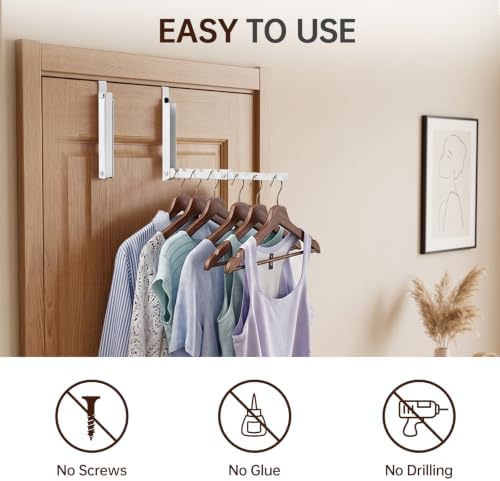 Over Door Hanger - 4Pcs Foldable Over The Door Hooks with 10 Ridges, Double F...