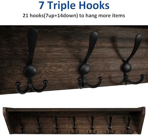 WEBI Coat Rack Wall Mount with Shelf,35" Long Wall Shelf with Hooks Unde...