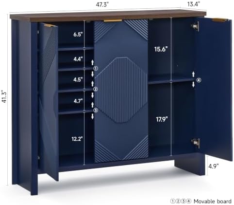 ONBRILL Large Shoe Cabinet with 3 Doors & Symmetrical Diamond Carvings