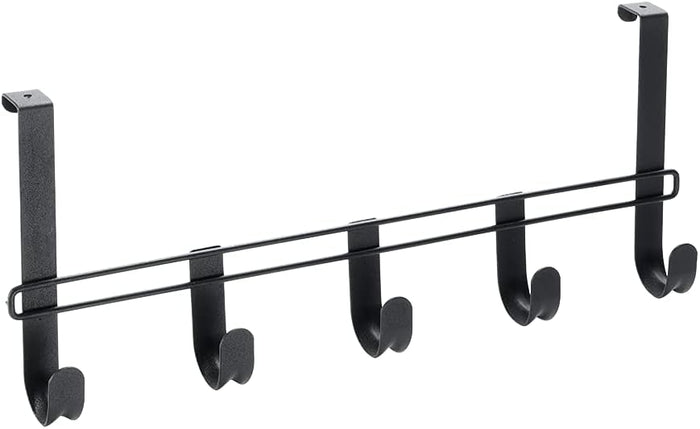 Metaltex Behind Door Bar with 5 Hooks, Black, 38x6x15cm