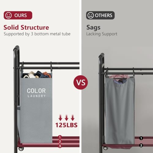 Tajsoon 5 Bag Laundry Sorter Cart, Laundry Hamper 5 Section, 5 Colors