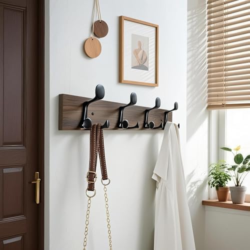 WEBI Coat Rack Wall Mount,24" Solid Wood Coat Hooks Wall Mounted Coat Ha...