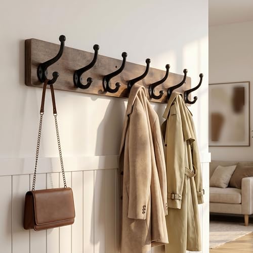 WEBI Rustic Coat Rack Wall Mount,30" Long 7 Cast Iron Coat Hooks Wall Mo...