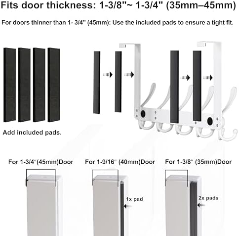 Dseap Over The Door Hook Hanger - Fits 1 3/8" to 1 3/4" Standard Do...