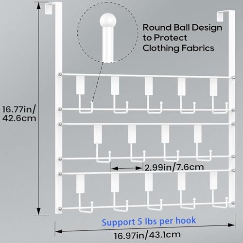 Over The Door Hooks for Hanging, 14 Hooks Over Door Coat Hanger, Coat Clothin...