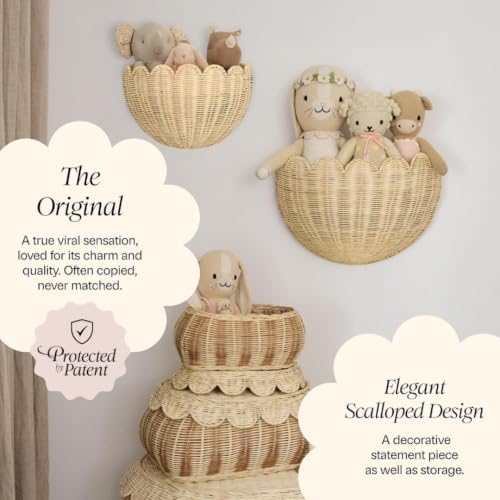 BEBE BASK The Original Scalloped Wicker Wall Basket – Set of 2 (16x10x7 In)